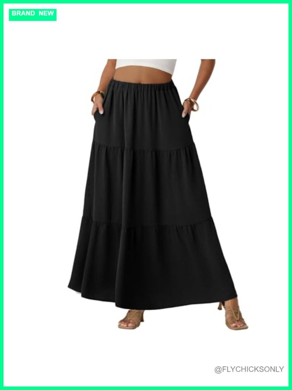 Flowy High Waisted Maxi Skirt with Pockets - A-Line Long Skirt